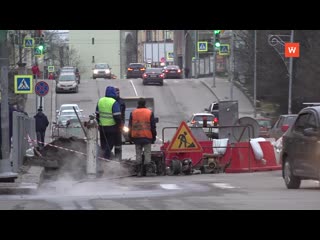 heating main under repair in the city center