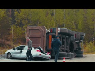 accident: in scandinavia, a trailer with rubble overturned on a passenger car